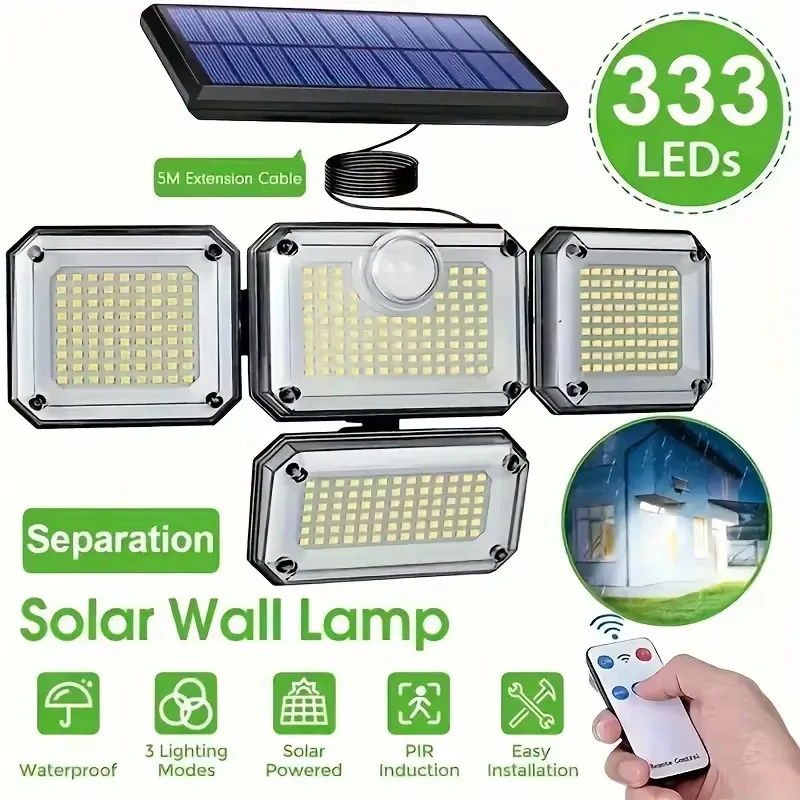 2400mAh Solar Powered Light 4-Head Design Exterior & Indoor Floodlight Lamp