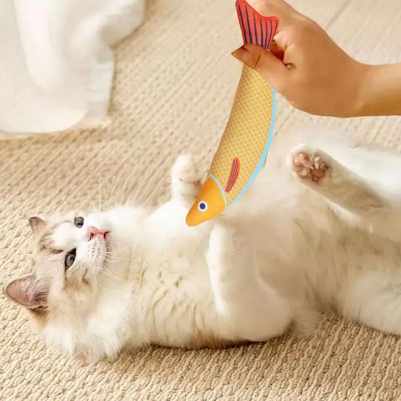 Teething Toys For Kittens Plush Kitten Saury Fish Training Toy Indoor 8.27x3.15inch Cat Kicking Toys Interactive Catnip Crinkle