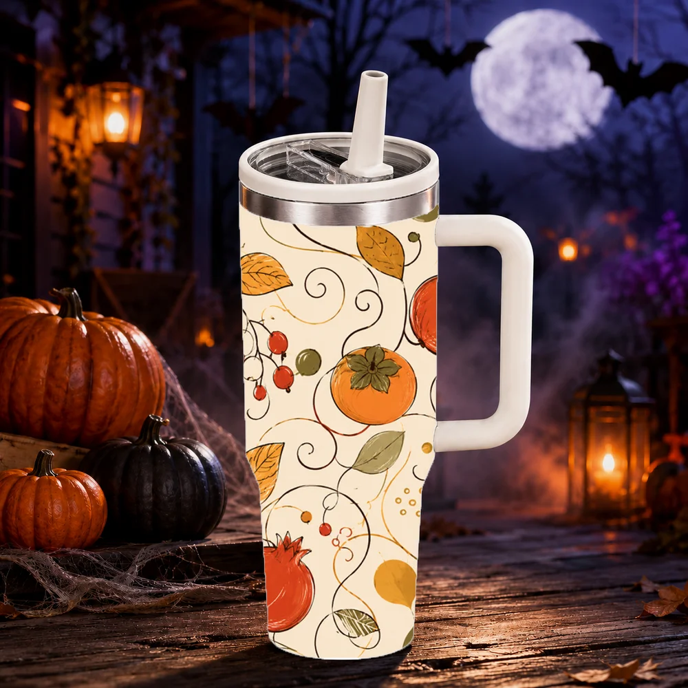 Floral Tiger Art Vacuum Flasks 40oz Large Capacity Stainless Steel Tumbler with Handle Straw Lid Insulated Travel Mug Cup
