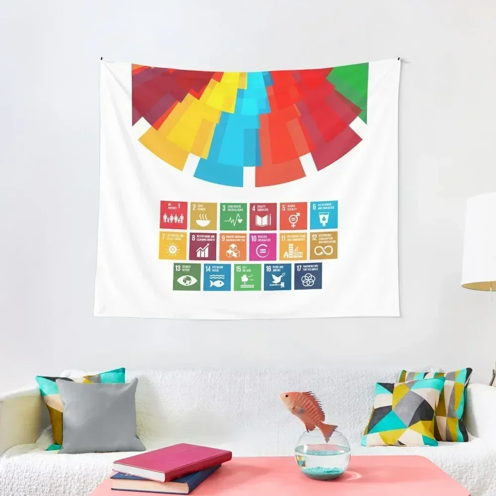 UN Global Goals | Sustainable Development Goals 2030 Colorful Tapestry Decoration Room Custom Tapestry