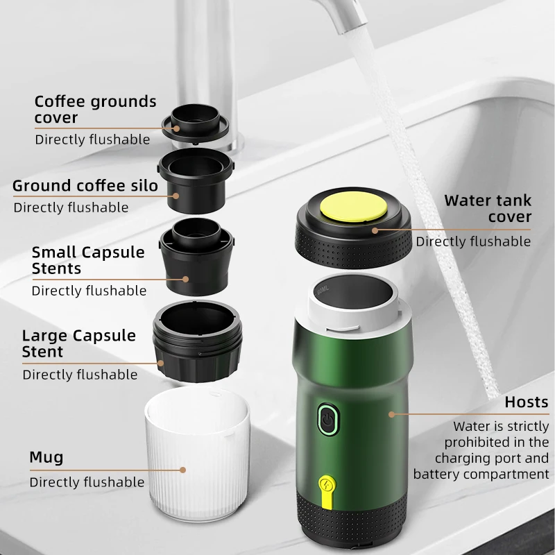 Macchina da caffè elettrica portatile 3 in 1 Macchina per caffè espresso italiana portatile Macchina da caffè da viaggio in polvere per capsule per auto e casa