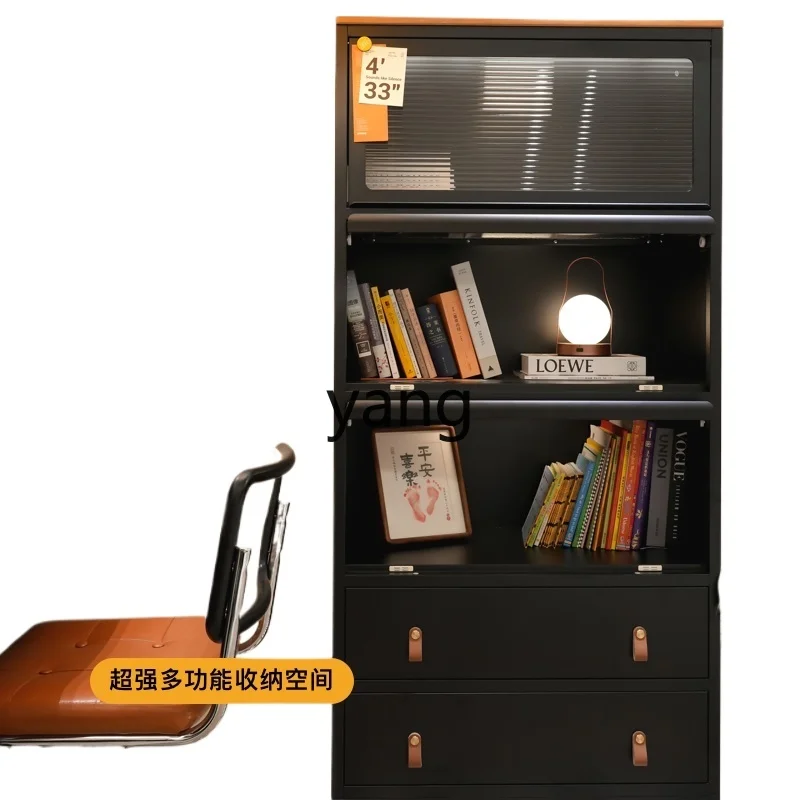 

HRC Metal Black Living Room Children's Bookcase Glass Door Locker Side Cabinet