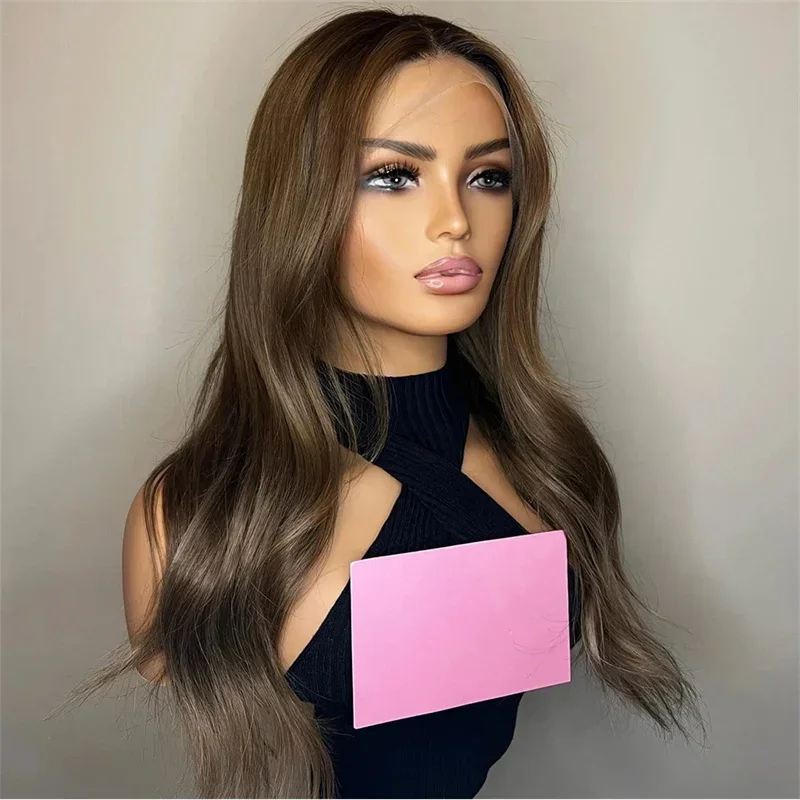 Brown Preplucked 26Inch 180Density 5x5 Silk Base Long Wave Jewish Human BabyHair HD Lace Wig European Hair Glueless