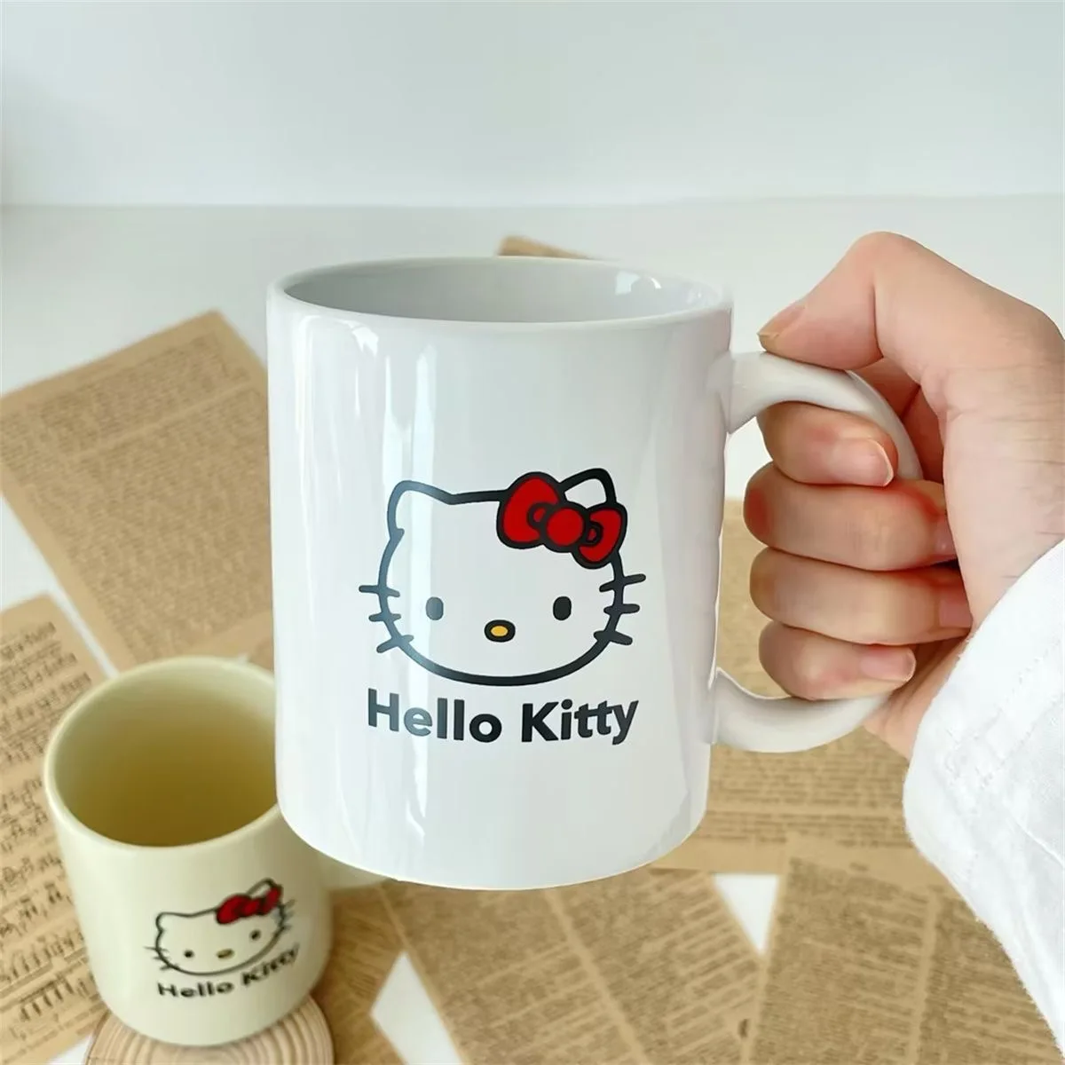 Sanrio Hello Kitty Ceramic Cup Kawaii Printed Hello Kitty Drinking Cup Home Office Cartoon Milk Coffee Mug for Girls Women 300ml