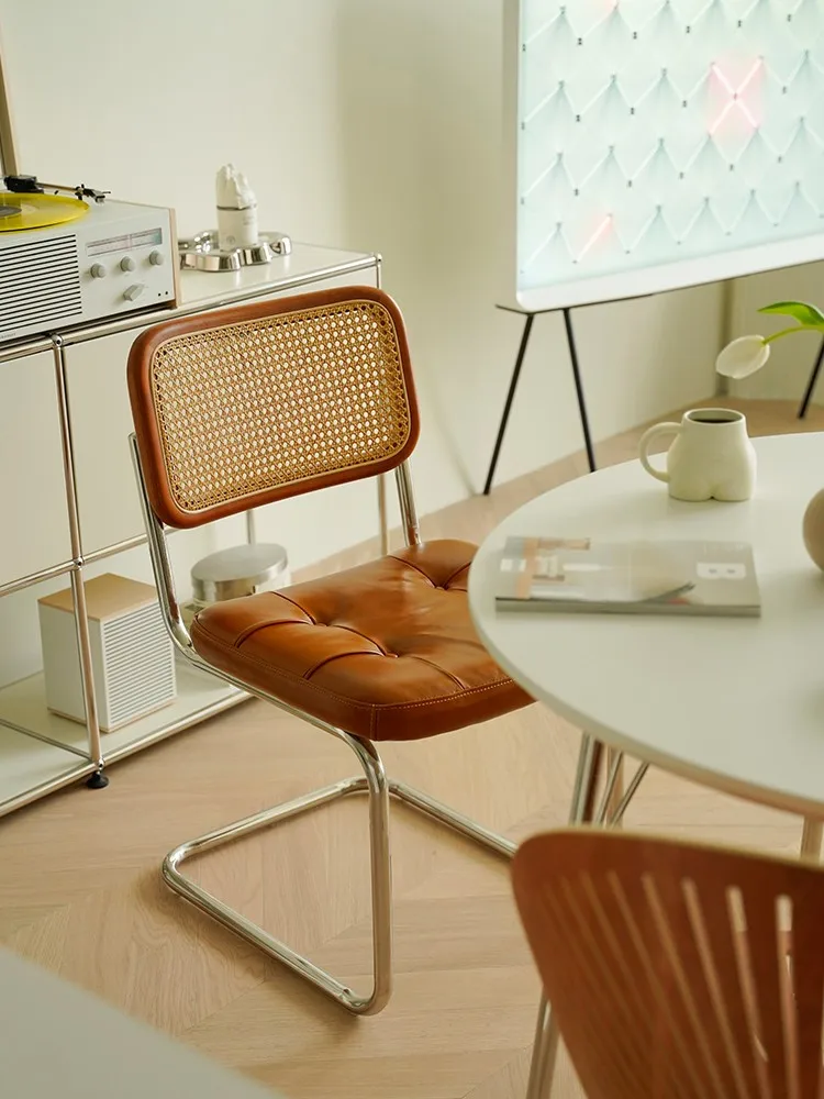 

Rattan dining chair household backrest casual stainless steel