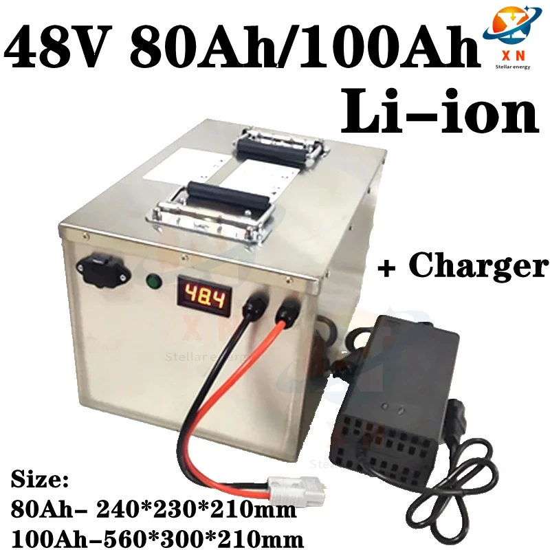 

48V 100ah 80Ah Lithium ion battery with BMS air feed swith for Solar system RV UPS+10A Charger