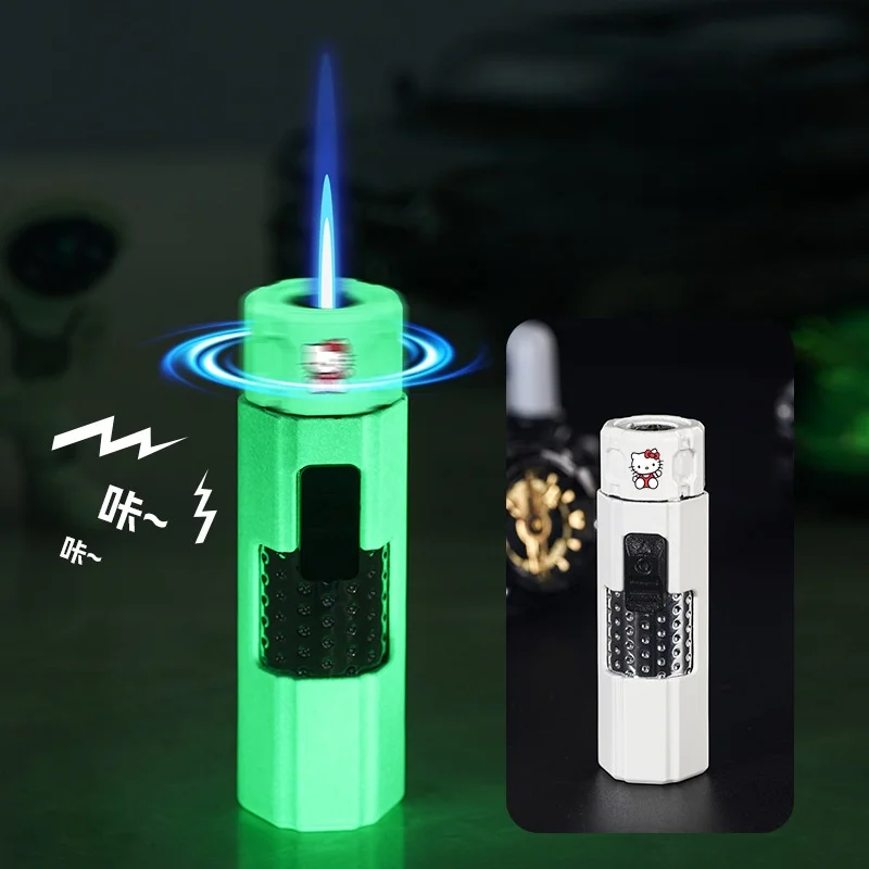 

Rotating Decompression Windproof Straight Forward Cigar Lighter Recyclable Inflatable Turbo Lighter Men's Cool Cigarette Lighter
