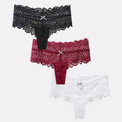 BANNIROU 3Pcs Lace Panties For Woman Sexy Thongs Female T-back Transparent Women's Lingerie Underwear Intimates Free Shipping