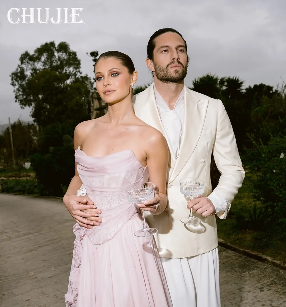 Suknie ślubne z koronką i kwiatami 3D, linia A, plisowane suknie ślubne, bez ramiączek, szyte na miarę suknie ślubne, Vestido de novia, suknia wieczorowa na studniówkę