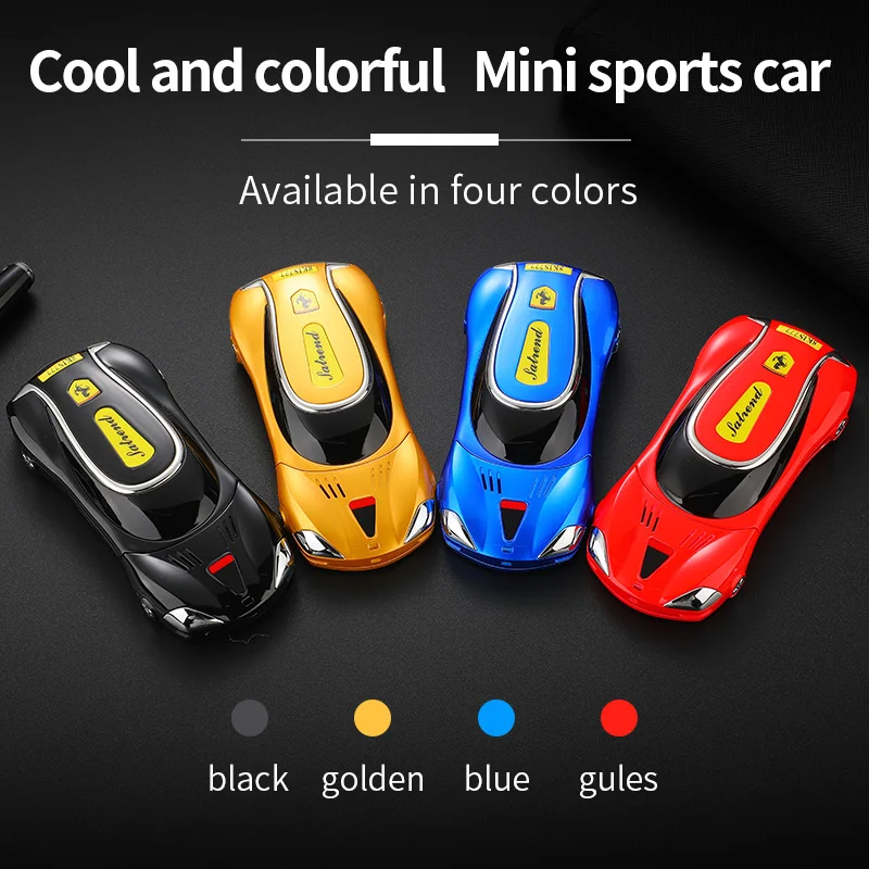 Mini coche en forma de los niños del teléfono móvil de bajo precio Cubierta de metal robusto apoyo dos tarjetas Sim fresco ruso clave del teléfono móvil