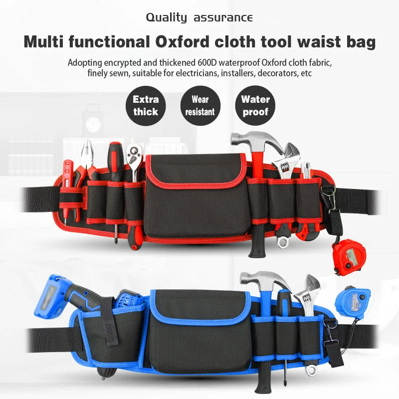 Multi functional Oxford cloth tool waist bag(Extra thick electric drill middle package,Without tools)