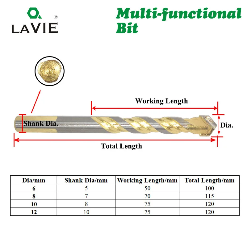 Triangle Handle King Drill Galvanized Drill multi-functional Ceramic Tile Cement Wall Hand Drill Titanium Plated Gold Twist Tria