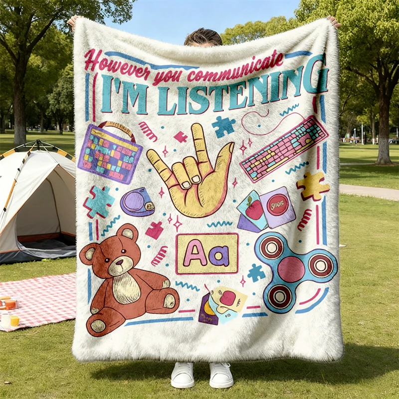 Everyone Communication Speechie Flannel Blanket, Inclusion AAC Bcba Aba Flannel Blanket