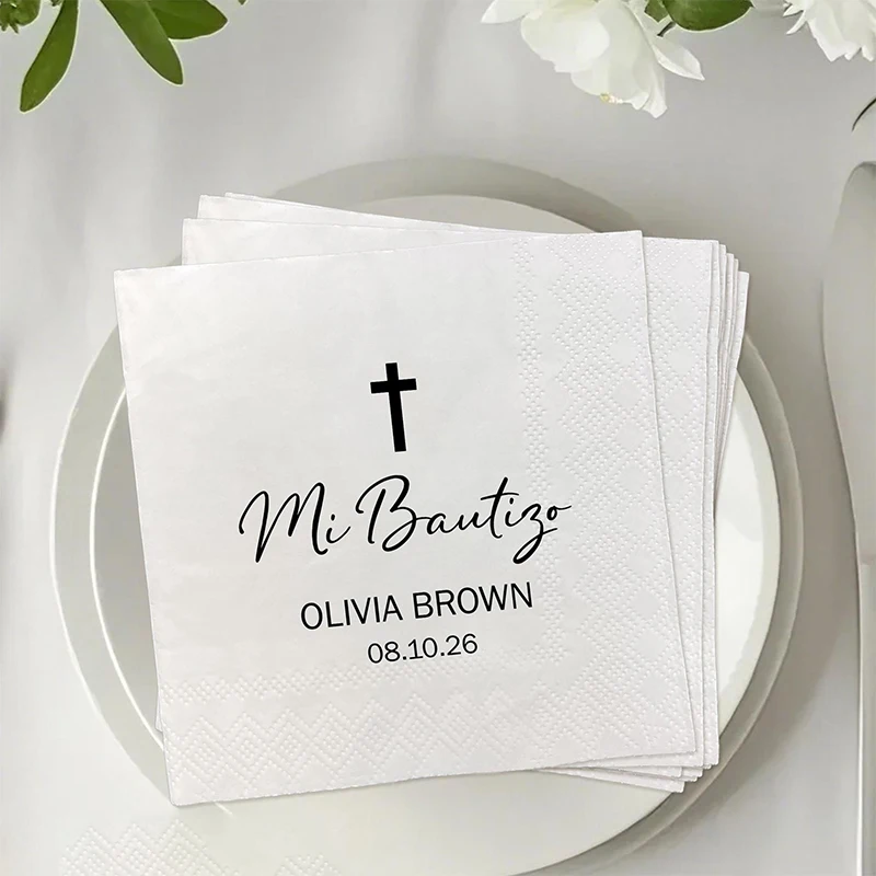

Mi Bautizo Personalized Cocktail Napkins Custom Baptism Celebration Baby Shower Party Paper Napkins Christening Decor