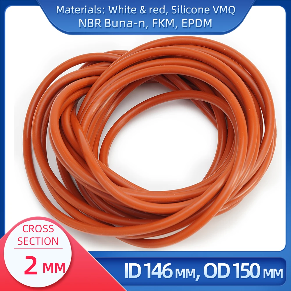 

O Ring CS 2 mm ID 146 mm OD 150 mm Material With Silicone VMQ NBR FKM EPDM ORing Seal Gaske