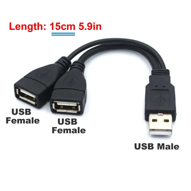 1 Stecker auf 2 Buchsen Verlängerungskabel USB 2.0 Splitter Y-Kabel Netzteil Konverter für PC Auto Datenübertragung Aufladen