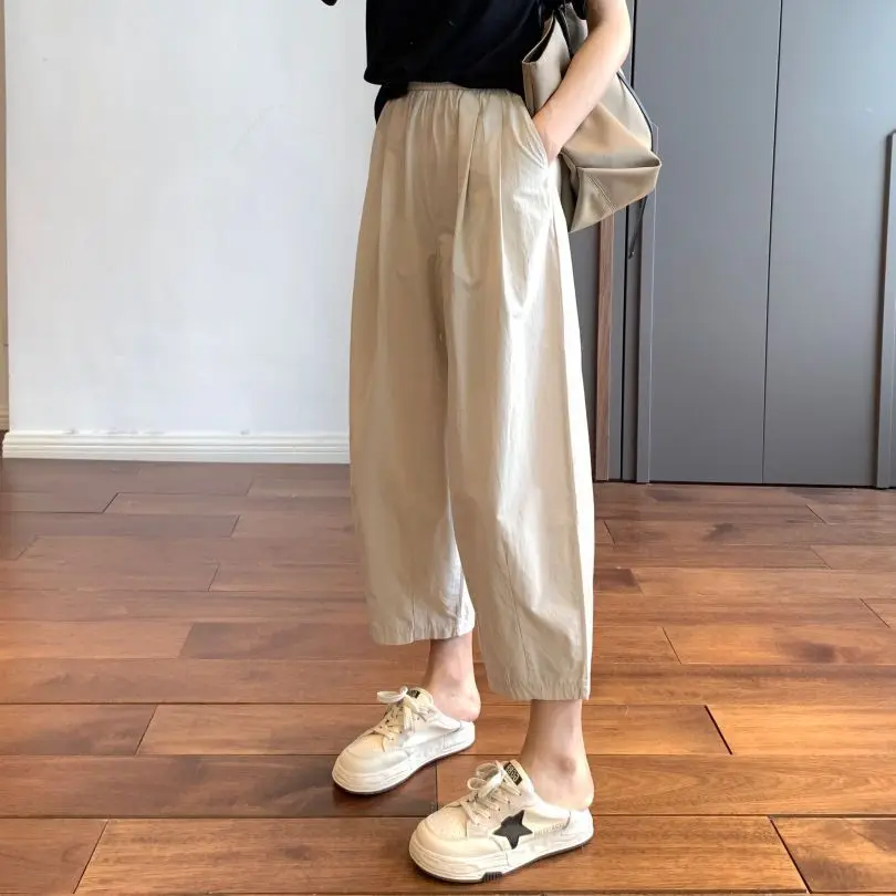 Japanese Style Straight Leg Workwear Pants Women's Summer Thin New Nine Points Cabbage Loose Casual Wide Leg Pants