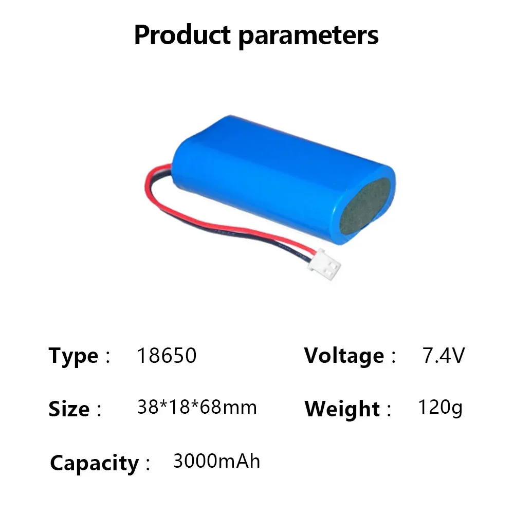 Bateria de lítio recarregável para projetores, alto-falantes, monitoramento sem fio, etc, 2S1P, plugue 2P, 7.4V, 3000mAh, 18650