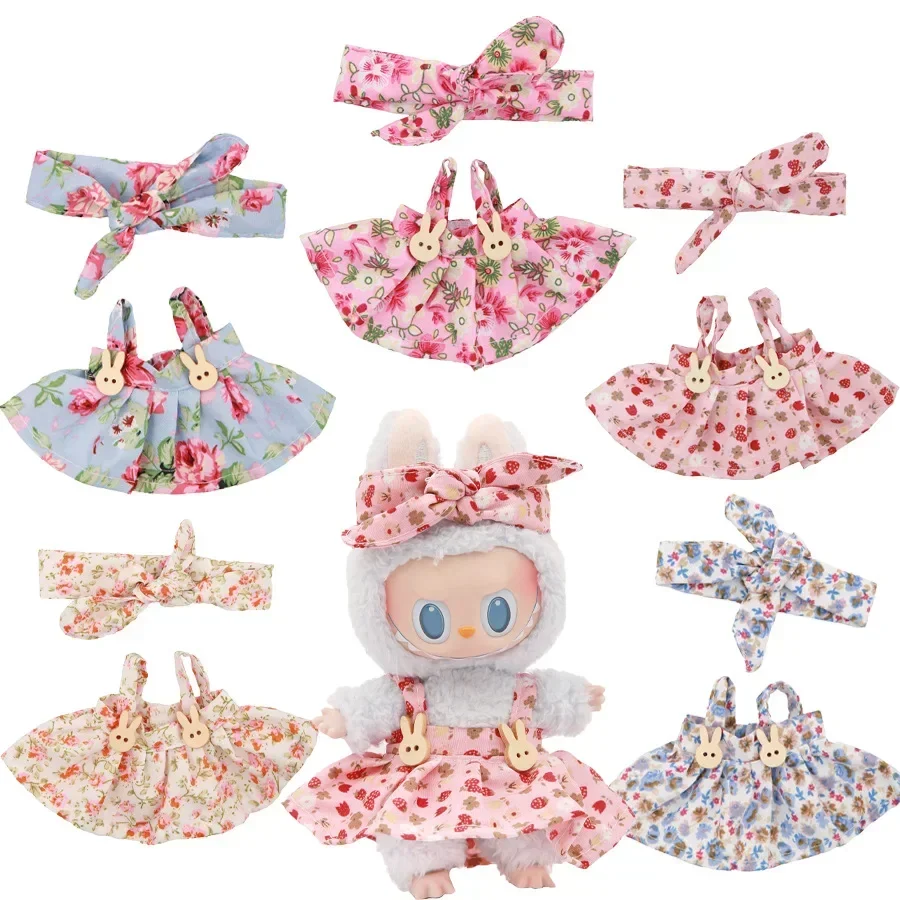 

Labubu Clothes For 15-17CM Doll Floral Skirt Halter Dress Hairband 2PCS/Pack Plush Cotton Doll Dress Up Game Accessory Fans Gift