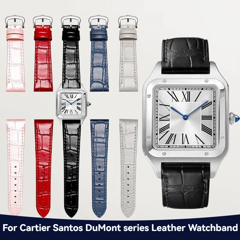 For Cartier Santos Dumont Watch Strap Quick Release Crocodile Pattern Medium Small 15.5mm 17.5mm Cowhide Leather Watchband Women