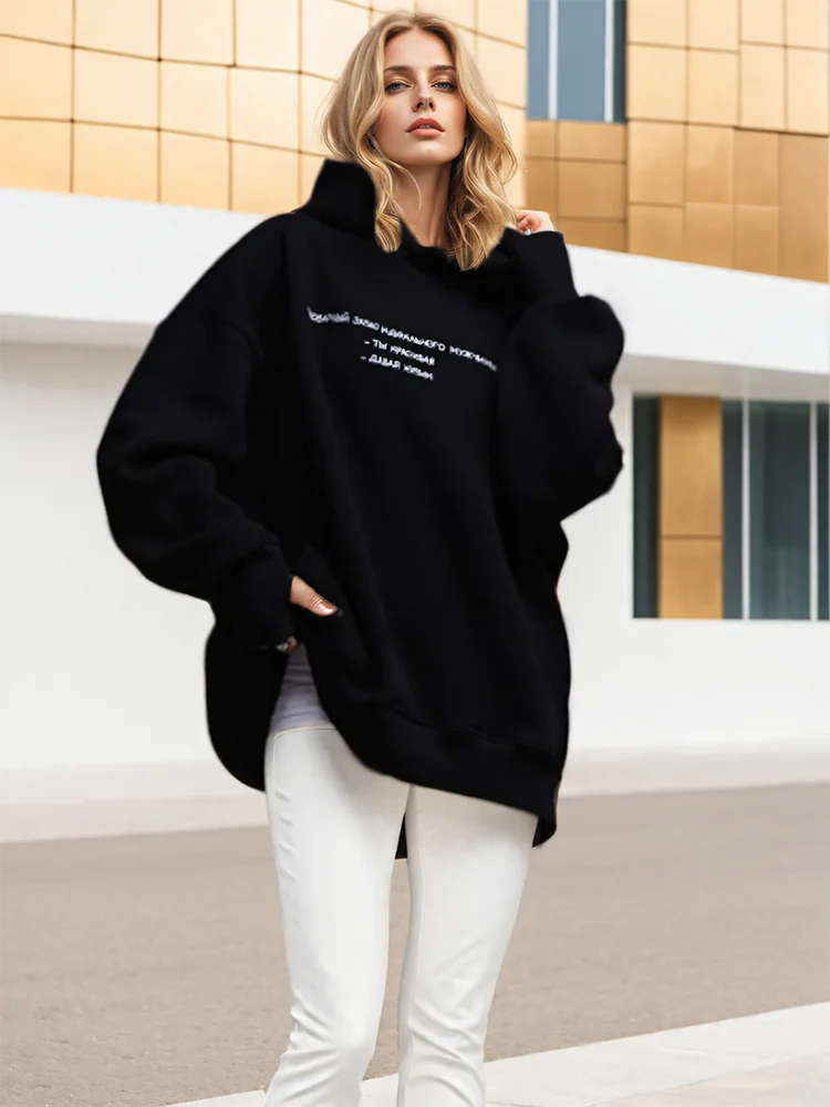 DEAT Fashion Women's Letter Printed Hooded Sweatshirt Loose Fit Long Sleeve Pink Black Hoodies Autumn 2024 New Tide 7AB4774