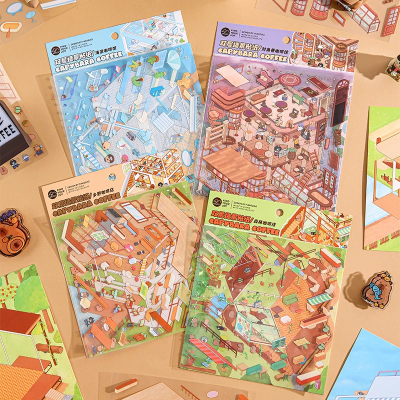 

Kawaii Seaside Cafe 3D милый мультфильм счастливый зоопар пейзаж наклейка DIY карманная кабина сцена Хэллоуин детские подарки ﻿