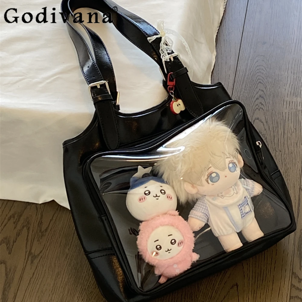 

Fashionable Large Capacity Transparent Black Itabag Cute Japanese Vintage Commute Shoulder Women's Bag