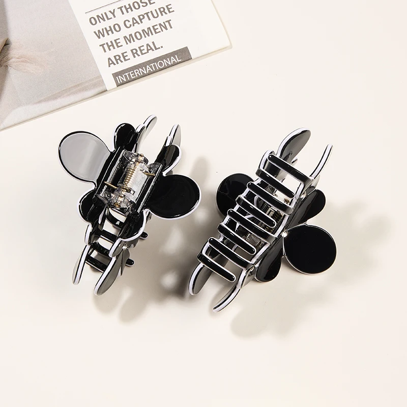 กิ๊บหนีบผมทรงกรงเล็บสีดำประดับคริสตัลลายดอกไม้ สำหรับผู้หญิง ป้องกันการลื่น จับผมได้แน่น สำหรับผมหนา เครื่องประดับผมแฟชั่น