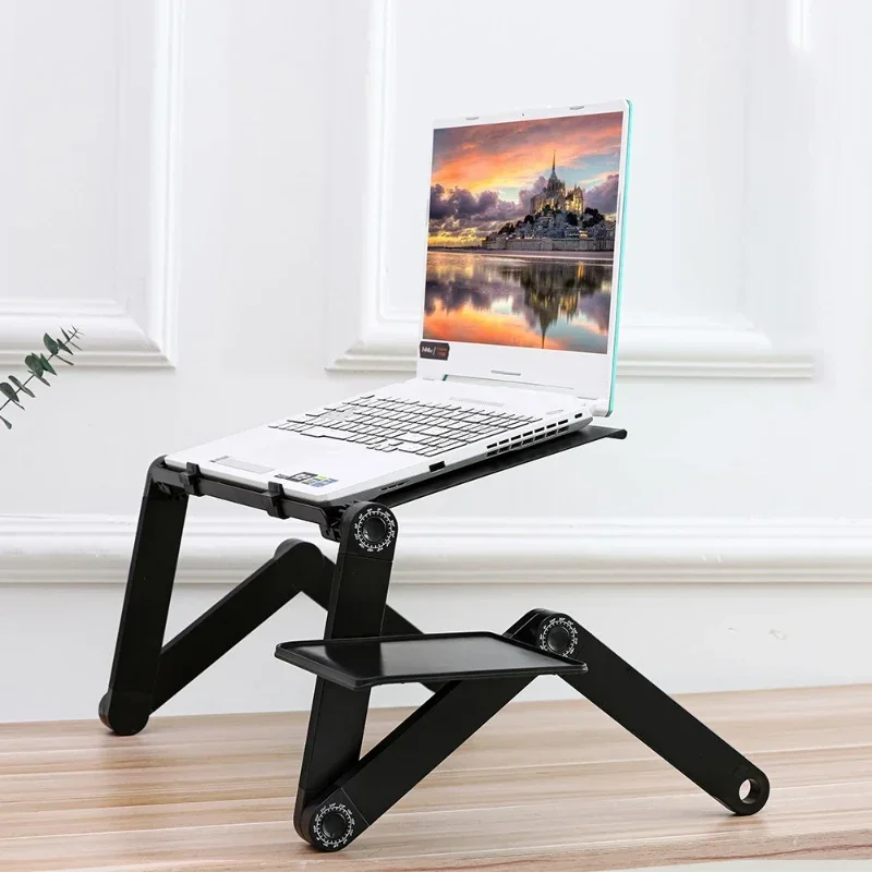 Dormitory 360 °Height Adjustment Folding Laptop Standing Table with Fan Cooling USB Sofa Bed Office Study Writing Lazy Desk