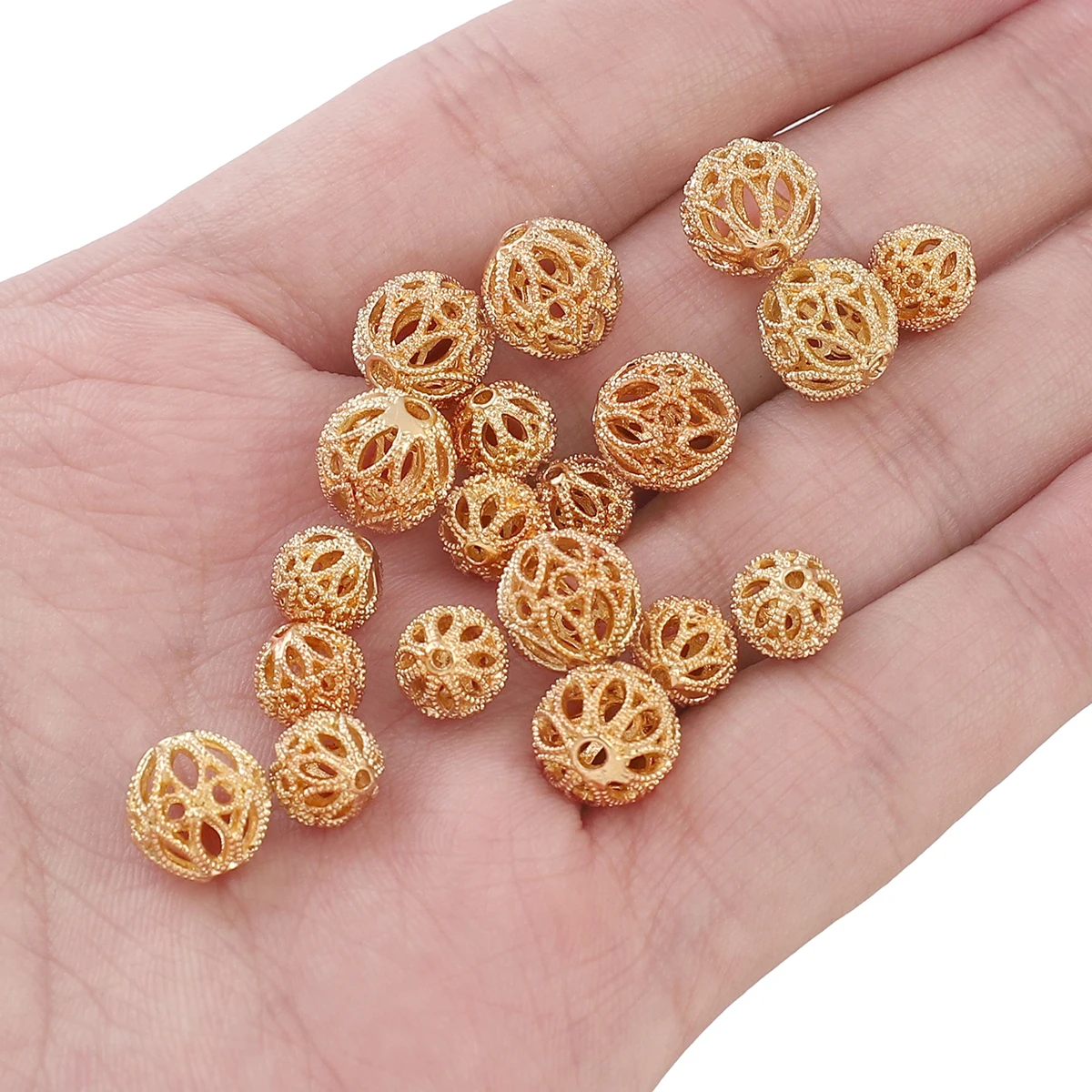 1pcs 8/10mm 14K Gold Plated Brass Hollow Ball Beads Loose Beads for Earring Bracelet Necklace Jewelry Making Accessories