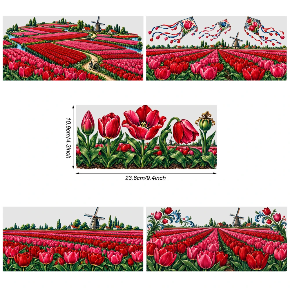 5 Sheets Tulip Field Windmill UV DTF Stickers for 16 oz Tumbler Waterproof Rub on Transfers DIY Water Bottle Glass