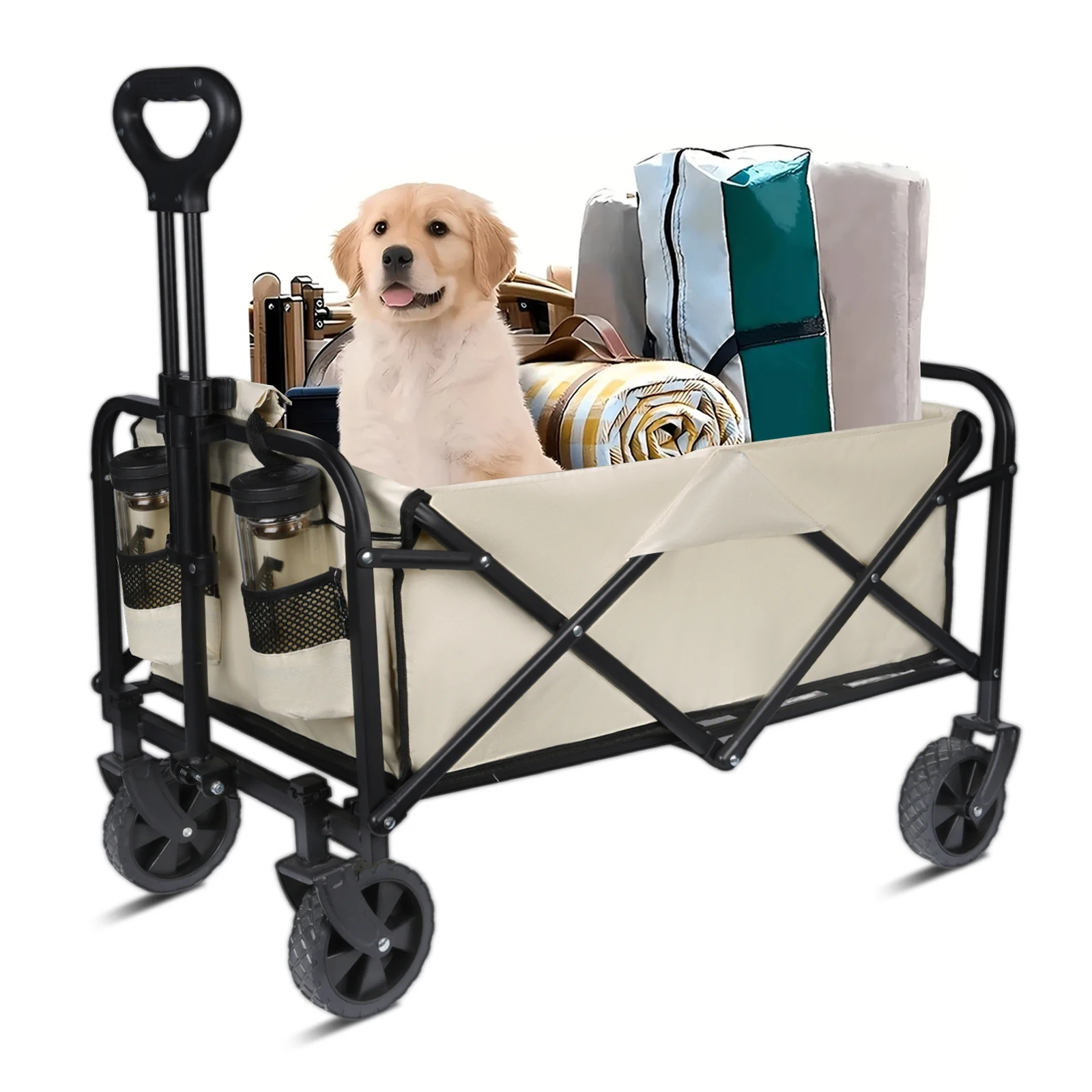 Carrello da campeggio pieghevole Carrello da giardino Carrello da spiaggia Magazzino Casa Carrello da supermercato fuoristrada a 4 ruote