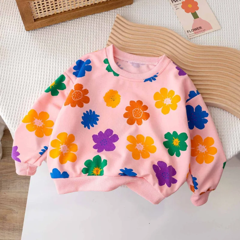 Hnq-Enfants Fleur Pull Printemps Nouvelles Bol À Manches sulfCol Rond Vêtements Pour Top3-8Children Une Pièce Dropshipping