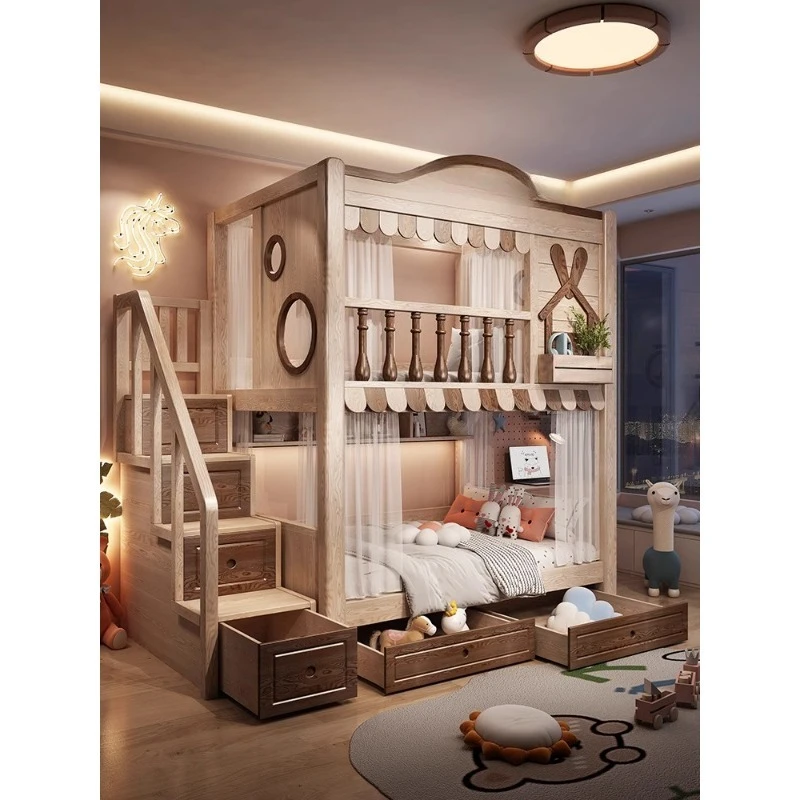 

All solid wood children's bunk, double-layer solid wood environmentally friendly wood wax color combination bed