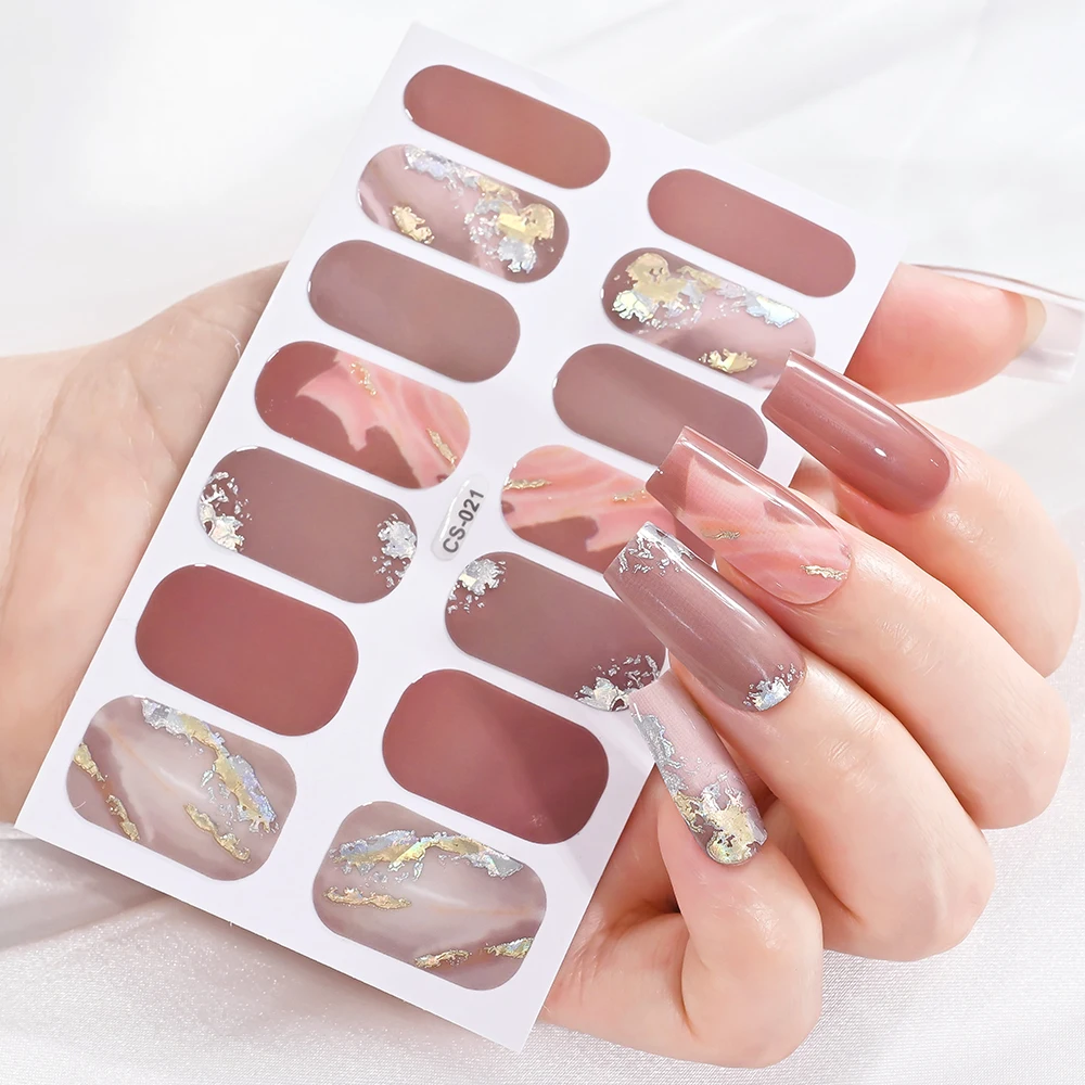 14Tip/Sheet Cured-free Abalone Slice Nail Strips Patch Self-Adhesive Charms Nail Polish Sticker Full Cover Manicure Slider Decal