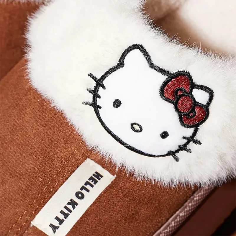 Hello Kitty Plush Slippers Winter Cosy Warm Slippers Women Men Cotton Slipper Non-Slip Soft Slides Indoor Mule Home Cotton Shoes