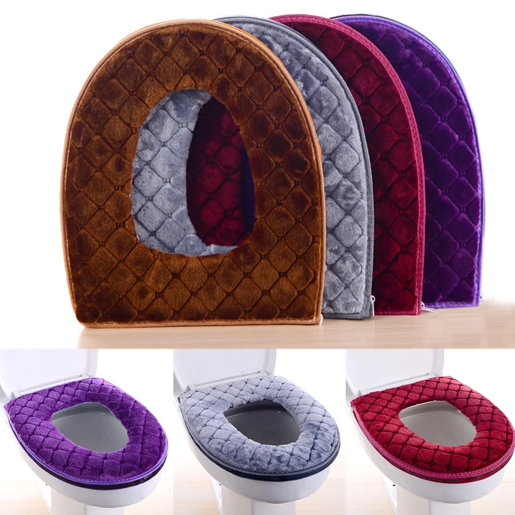 Toilet Seat Cushion Winter Velvet Warm Seat Cover Washable Universal Toilet Seat Mat Bathroom Seat Case Toilet Lid Accessories