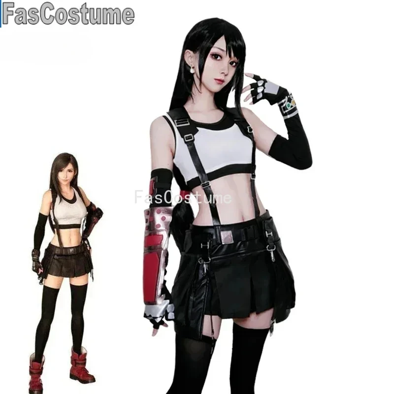 

FasCostume FF VII Tifa cosplay costume FF7 remake game cosplay costume Halloween sexy prom dresses gloves stoppers