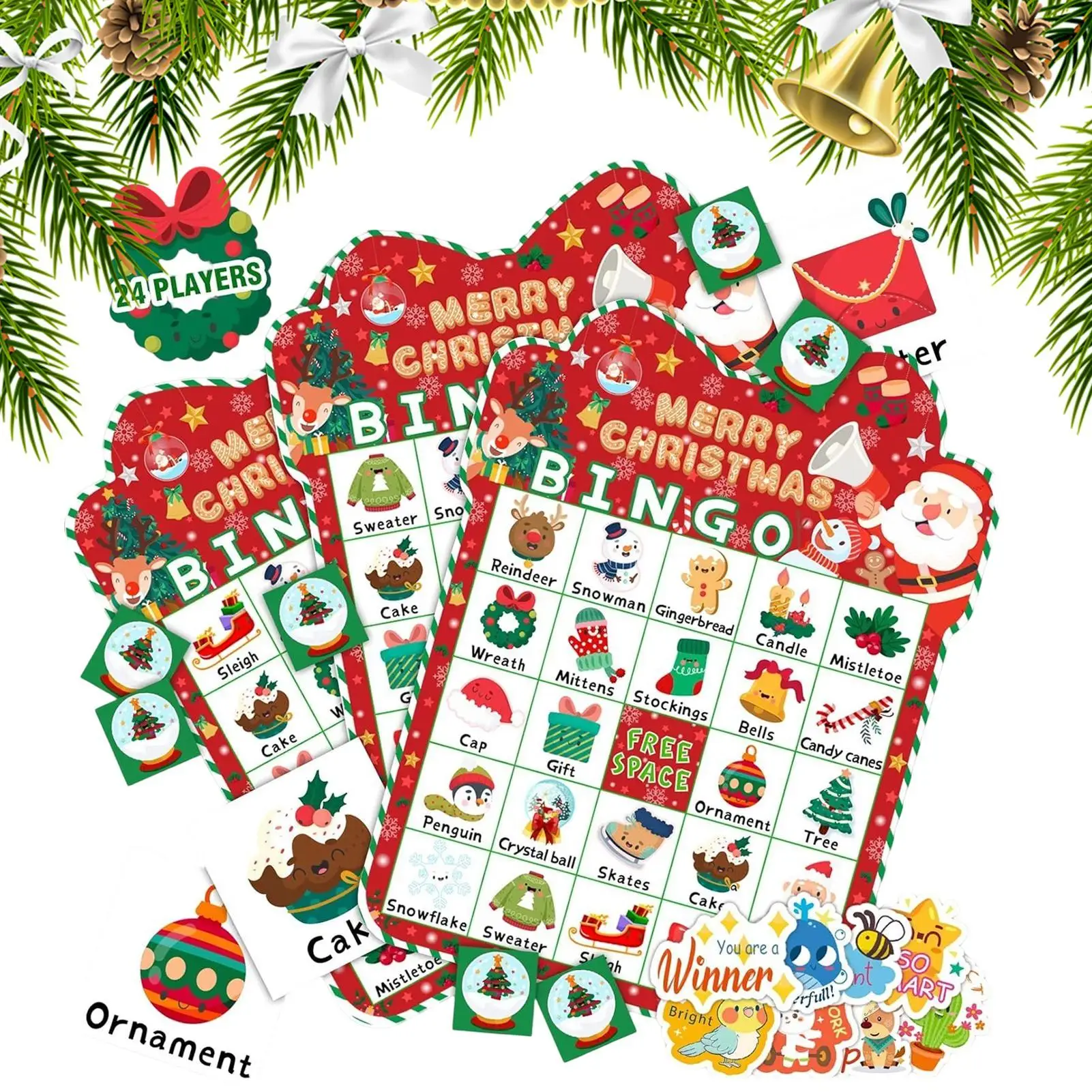 33 قطعة من بطاقات ألعاب البنغو لعيد الميلاد لـ 24 لاعبًا لعبة لوحية للحفلات العائلية للبالغين والأطفال وعطلات احتفالية والترفيه ونشاط عيد الميلاد #1