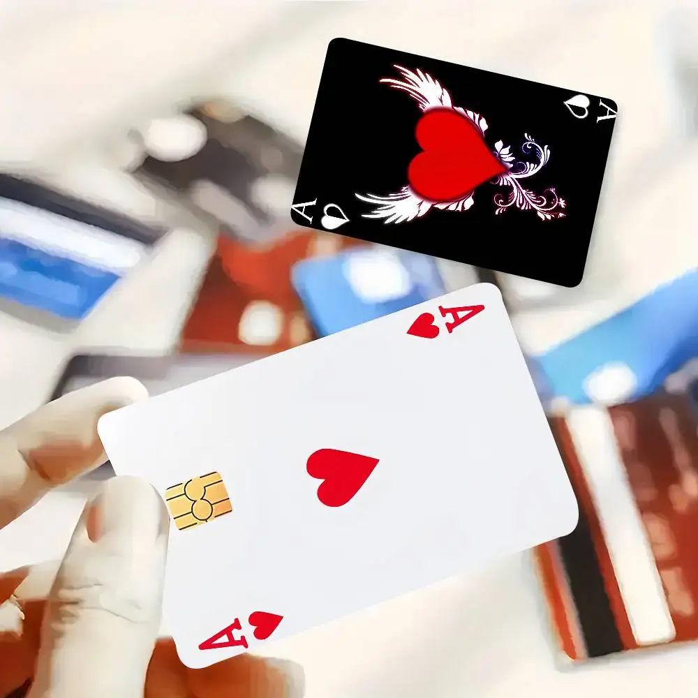 The Ace of Hearts Card Stickers Waterproof Film skin Cover 4PCS Credit Card stickers Debit Front Decoration Bank Subway Pass