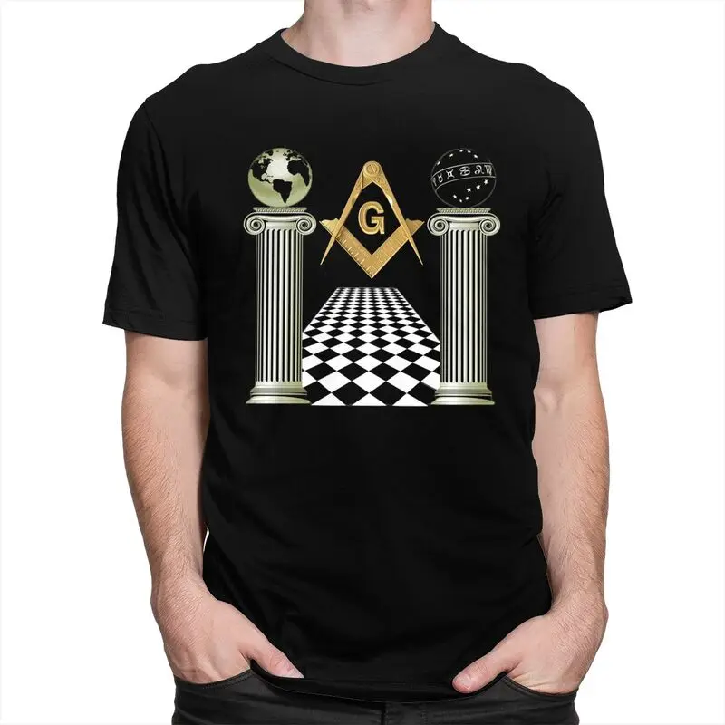 Custom Boaz And Jachin Solomon's Temple T Shirt Men Pure Cotton T-shirt Casual Masonic Mason Freemason Tee Tops Fashion Tshirts