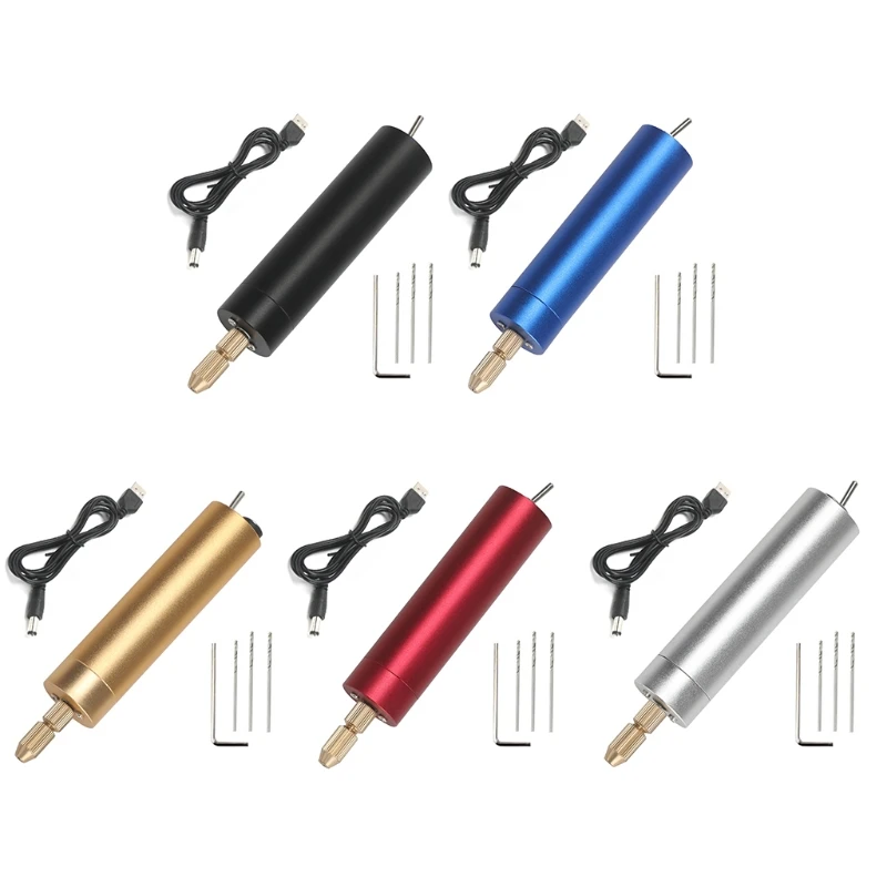 

Q0KE Micro Electric Hand Drill Set for Resin Mini Electrical Pin Vise with 3pcs Drill Bits Epoxy for Jewelry Making DIY