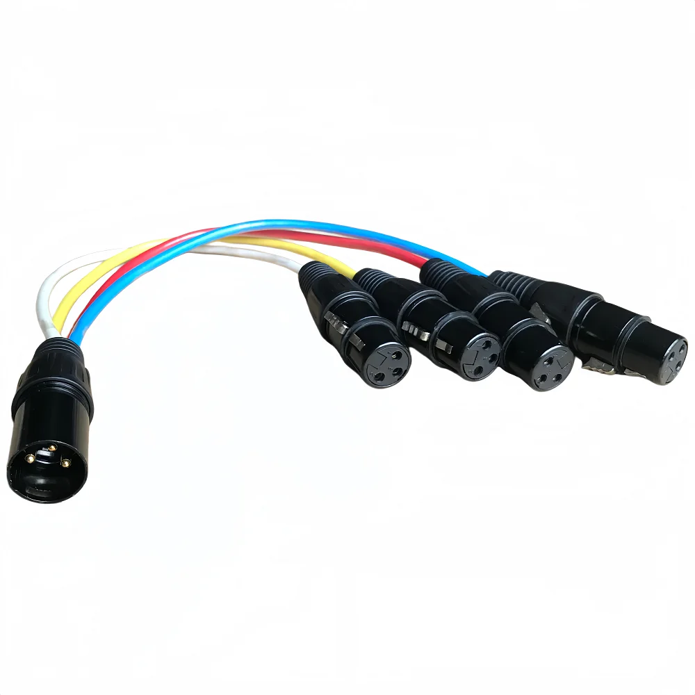 Cable divisor XLR de 1 macho a 4 hembras (cable XLR en Y multicanal), cable de señal de audio balanceado/DMX512, interfaz XLR estándar de tres núcleos (XLR3), cable de conexión de 30 cm