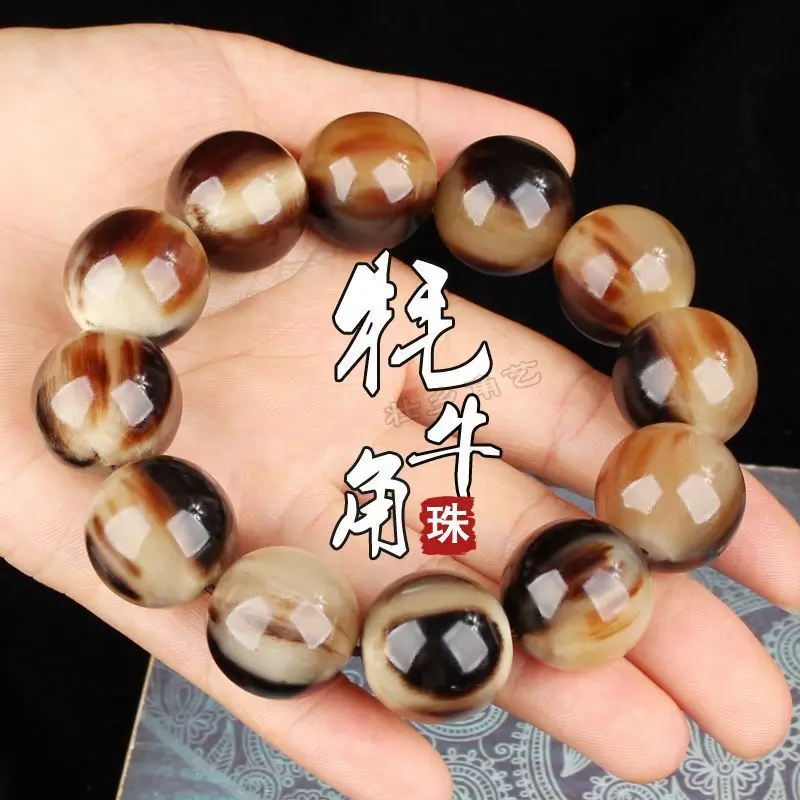 Non-metallic leather with floral cow horn beads, single-loop bracelet jewelry, couple's fashion Tibetan ethnic style be