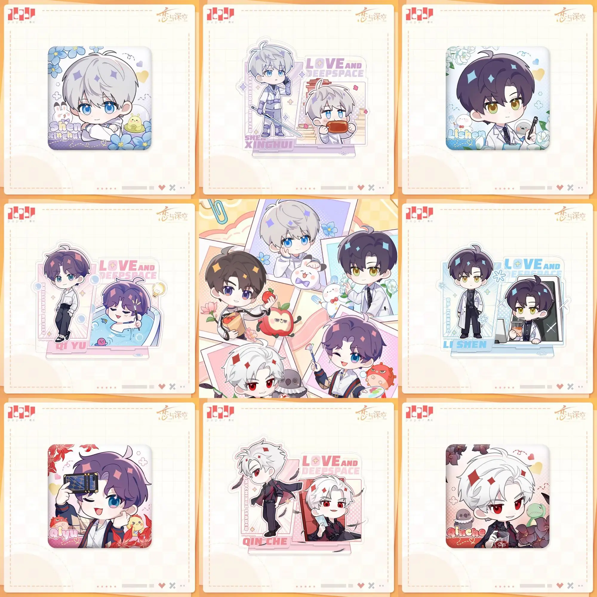 

[Official Merchandise] Love and Deepspace Linkon Chibi Report Xavier Zayne Rafayel Sylus Tinplate Badge Acrylic Pen Holder Stand