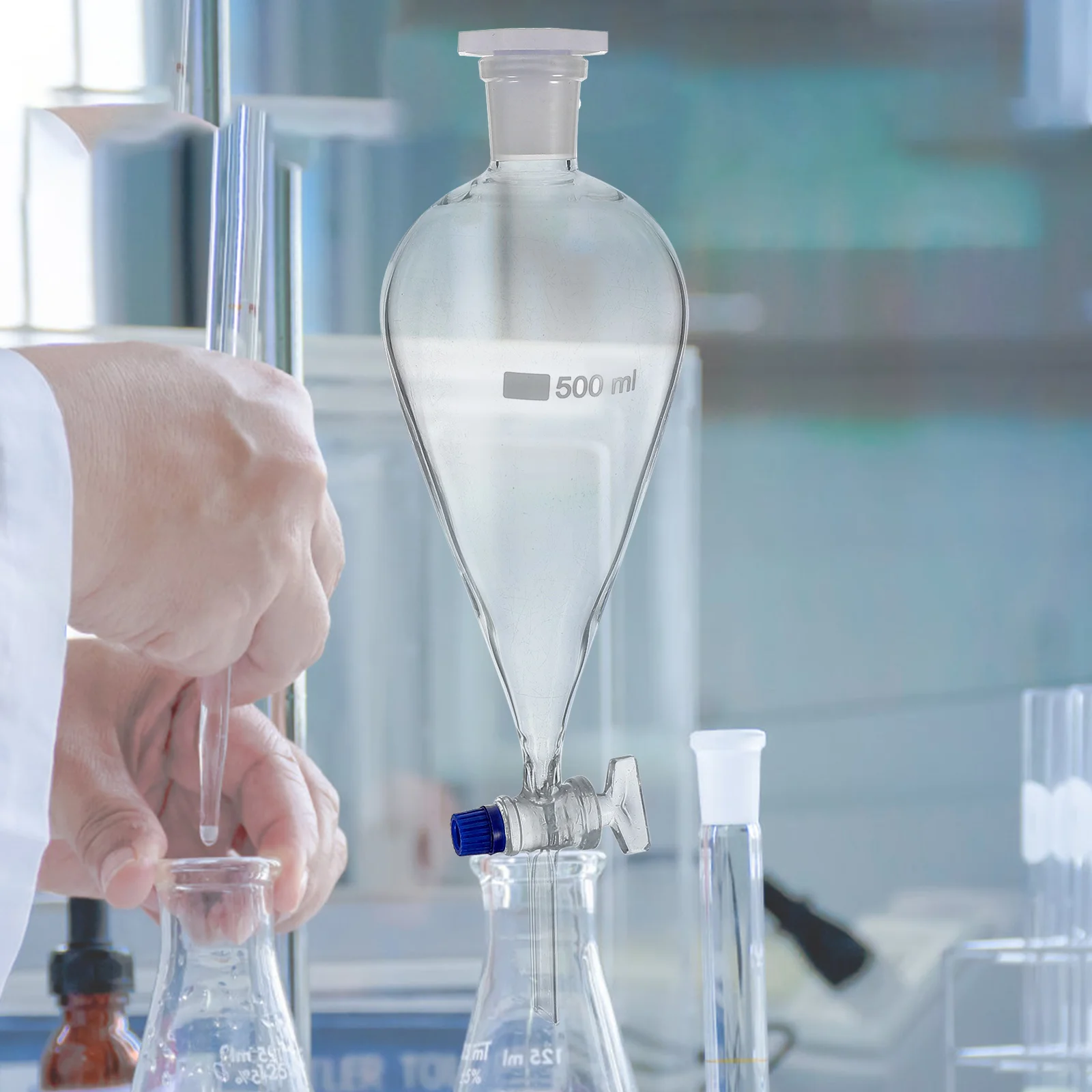 Separatory Funnel Glass Separating Funnel 500ml Labs Funnel Dropping Funnel for Chemistry Laboratory Experiment Transparent