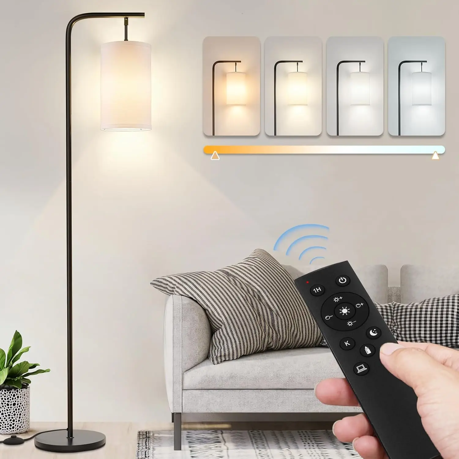 

Floor Lamp for Living Room, 9W LED, Remote Control Color Temp & Brightness, Black Standing Lamp