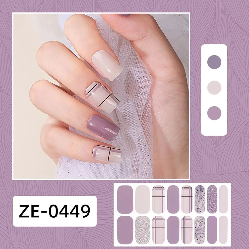 4sets 16 Strips Semi Cured Gel Nail Stickers Gradient Colors French Nail Art Glittering Nail Art Stickers