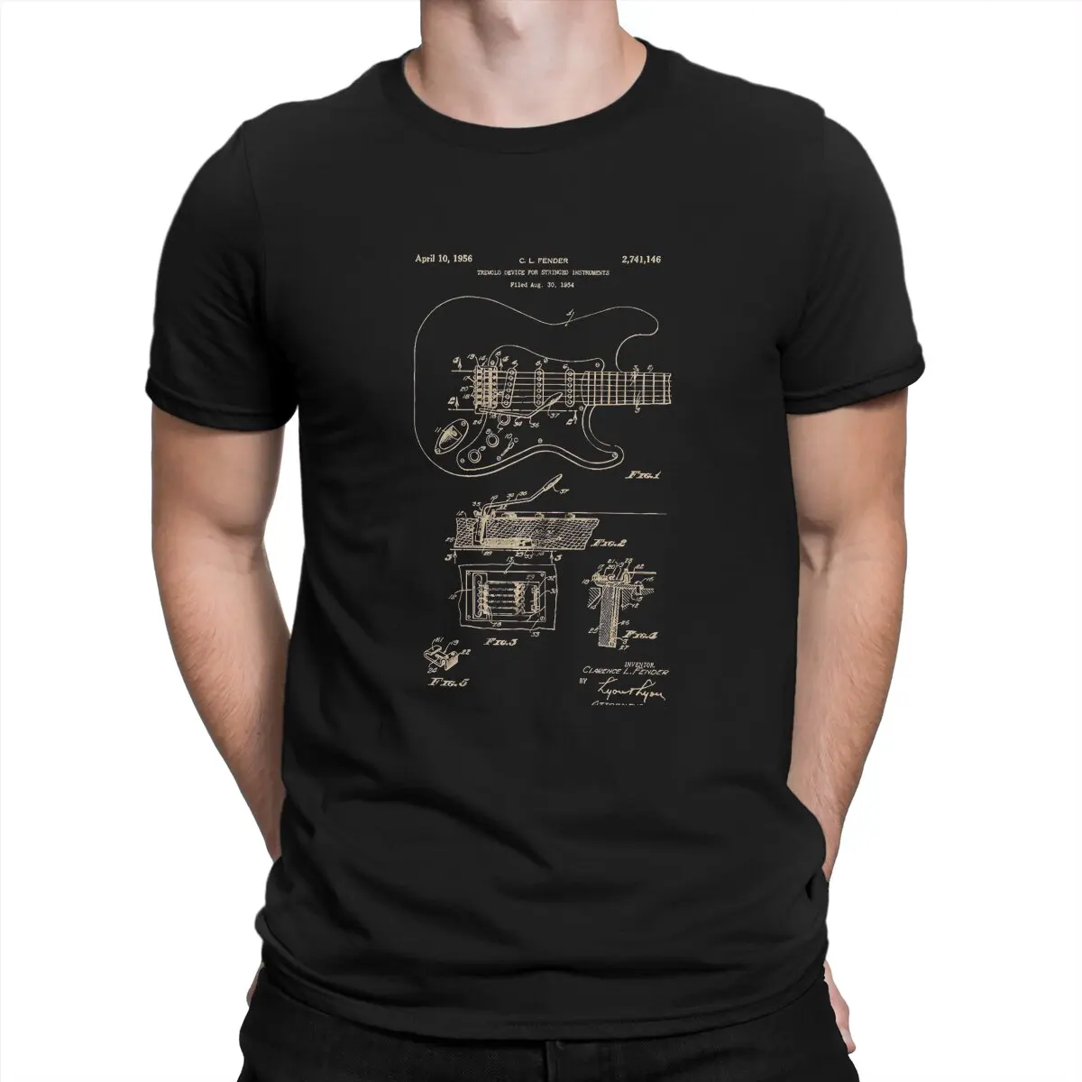 

Patent Guitar Classic T-Shirt for Men Bass Guitar Rock Music Vintage Cotton Tee Shirt Round Neck Short Sleeve T Shirts Original