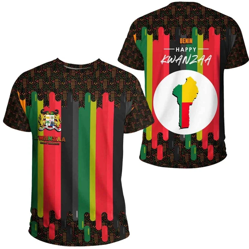 Benin Flag Map Graphic T Shirts For Men 3d Full Print National Emblem Short Sleeve Oversized Tee Shirt Clothes Sport Jersey Top